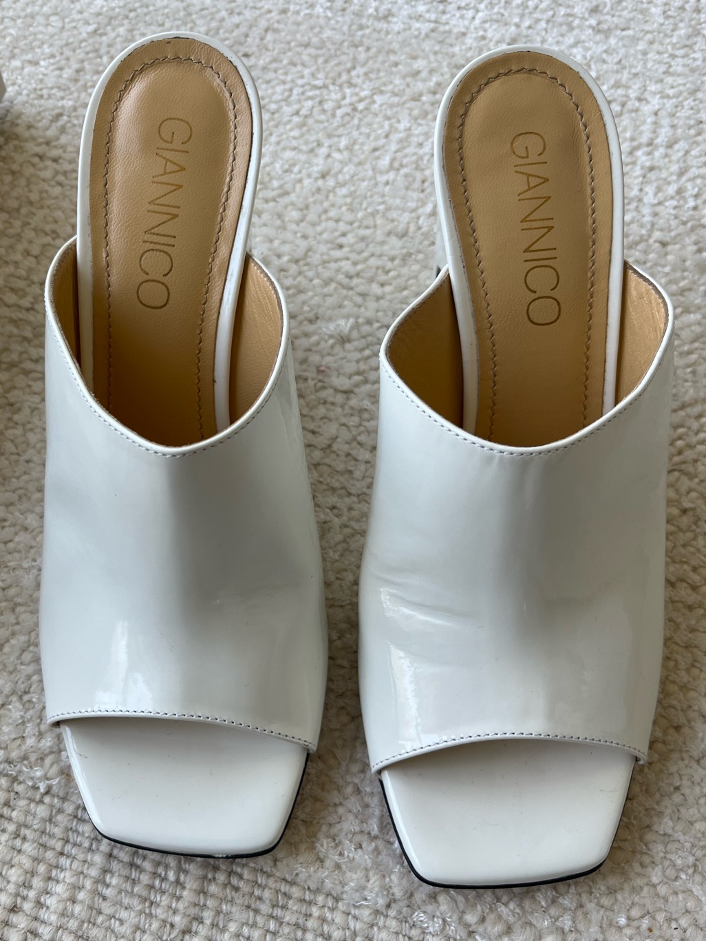 Giannico White Patent Leather Open-Toe Mules